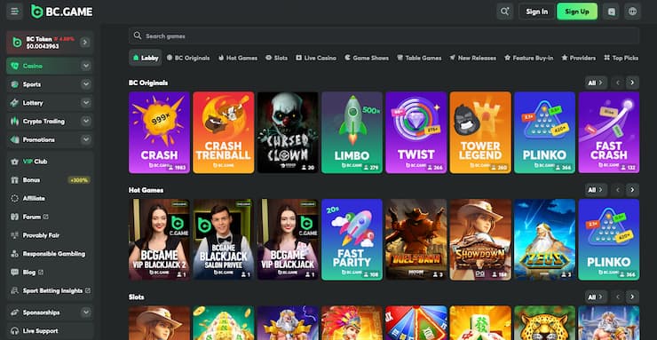 An image of the betting screen from BC Game, a popular bitcoin casino.